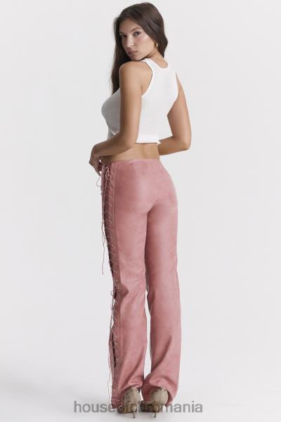 îmbrăcăminte House of CB a desenat pantaloni cu dantelă din piele vegană roz cald X4F68866