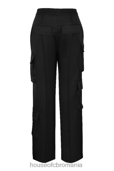 îmbrăcăminte House of CB daria pantaloni cargo drepti din satin negru X4F68942