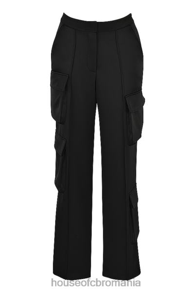 îmbrăcăminte House of CB daria pantaloni cargo drepti din satin negru X4F68942