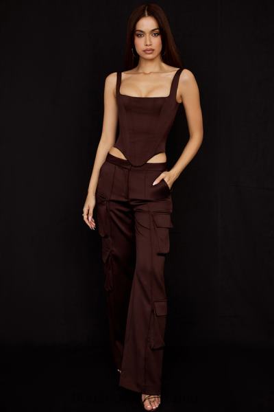 îmbrăcăminte House of CB pantaloni cargo din satin ciocolata daria X4F68939
