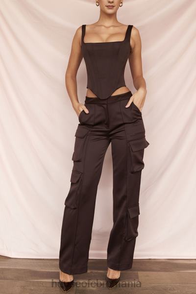 îmbrăcăminte House of CB pantaloni cargo din satin ciocolata daria X4F68939