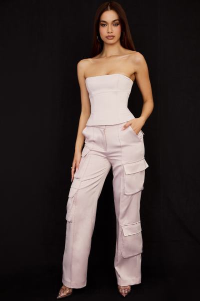 îmbrăcăminte House of CB pantaloni cargo drept din satin cristal daria X4F68941