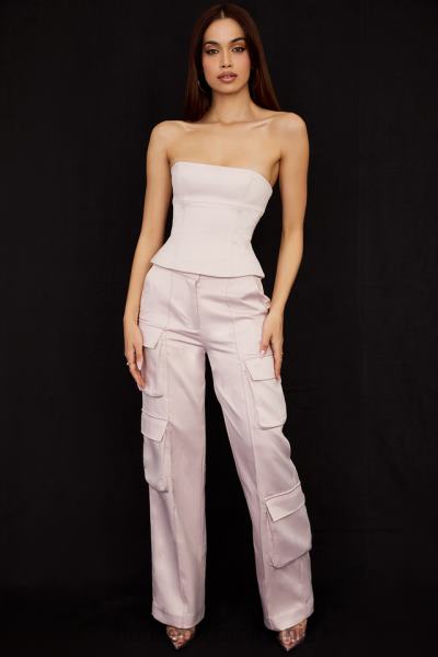 îmbrăcăminte House of CB pantaloni cargo drept din satin cristal daria X4F68941