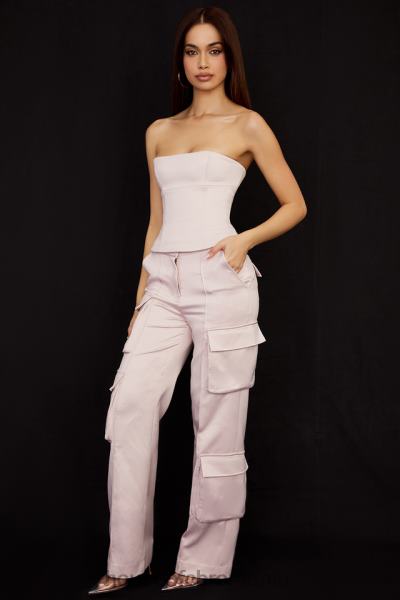 îmbrăcăminte House of CB pantaloni cargo drept din satin cristal daria X4F68941