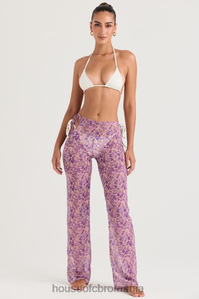îmbrăcăminte House of CB pantaloni cu decupaj floral violet keala X4F68929