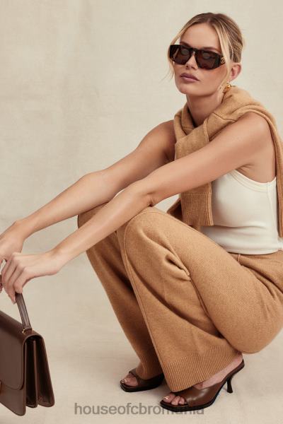 îmbrăcăminte House of CB pantaloni din amestec de cașmir yalina camel X4F68823
