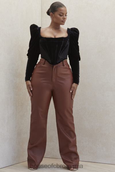 îmbrăcăminte House of CB pantaloni din piele vegan stretch inaya tan X4F681011