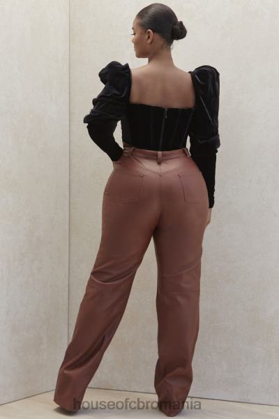 îmbrăcăminte House of CB pantaloni din piele vegan stretch inaya tan X4F681011