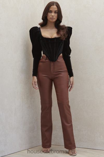 îmbrăcăminte House of CB pantaloni din piele vegan stretch inaya tan X4F681011