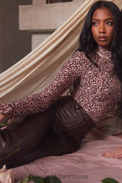 îmbrăcăminte House of CB pantaloni din piele vegană stretch maro închis inaya X4F68979