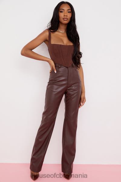 îmbrăcăminte House of CB pantaloni din piele vegană stretch maro închis inaya X4F68979