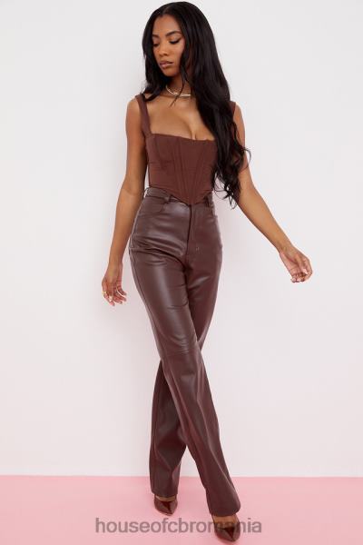 îmbrăcăminte House of CB pantaloni din piele vegană stretch maro închis inaya X4F68979