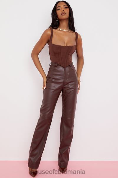 îmbrăcăminte House of CB pantaloni din piele vegană stretch maro închis inaya X4F68979