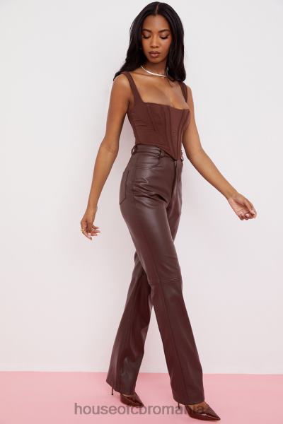 îmbrăcăminte House of CB pantaloni din piele vegană stretch maro închis inaya X4F68979
