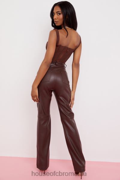 îmbrăcăminte House of CB pantaloni din piele vegană stretch maro închis inaya X4F68979