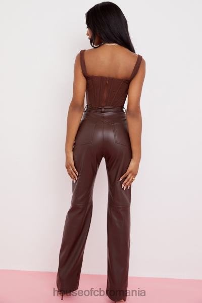 îmbrăcăminte House of CB pantaloni din piele vegană stretch maro închis inaya X4F68979