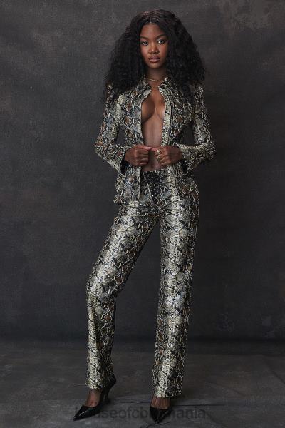 îmbrăcăminte House of CB pantaloni din piele vegana cu imprimeu sarpe serina X4F68835