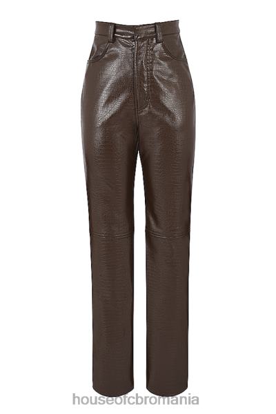 îmbrăcăminte House of CB pantaloni din piele vegana stretch inaya chocolate croc X4F68954