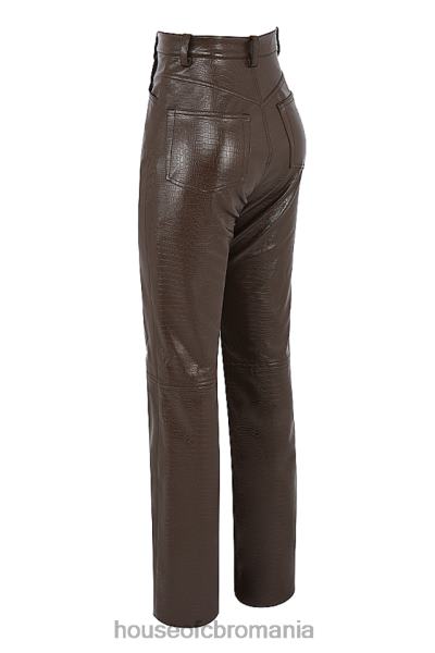 îmbrăcăminte House of CB pantaloni din piele vegana stretch inaya chocolate croc X4F68954