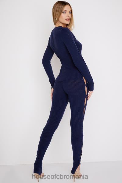 îmbrăcăminte House of CB pantaloni din tricot cu nervuri belong bleumarin X4F68952