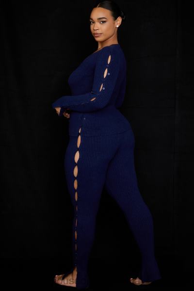 îmbrăcăminte House of CB pantaloni din tricot cu nervuri belong bleumarin X4F68952