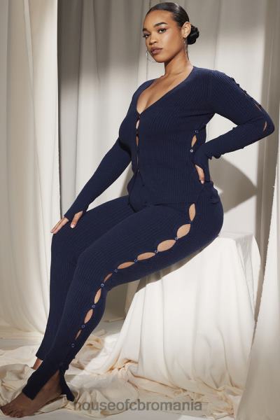 îmbrăcăminte House of CB pantaloni din tricot cu nervuri belong bleumarin X4F68952