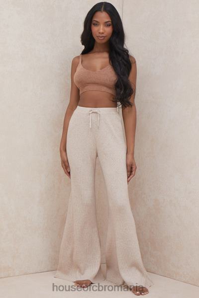 îmbrăcăminte House of CB pantaloni din tricot cu nervuri luda taupe X4F68981