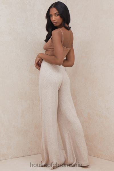 îmbrăcăminte House of CB pantaloni din tricot cu nervuri luda taupe X4F68981