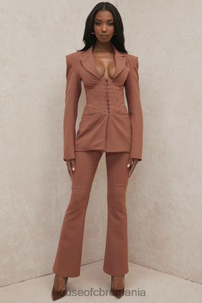 îmbrăcăminte House of CB pantaloni evazați croiați din in mocha noelani X4F68974