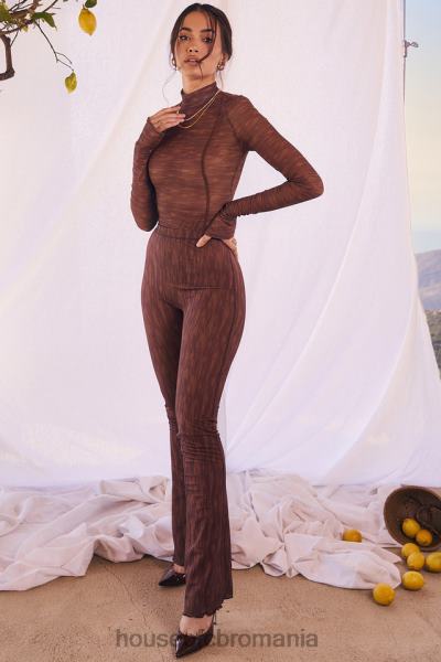 îmbrăcăminte House of CB pantaloni evazați din plasă cu imprimeu ciocolată erin X4F68972