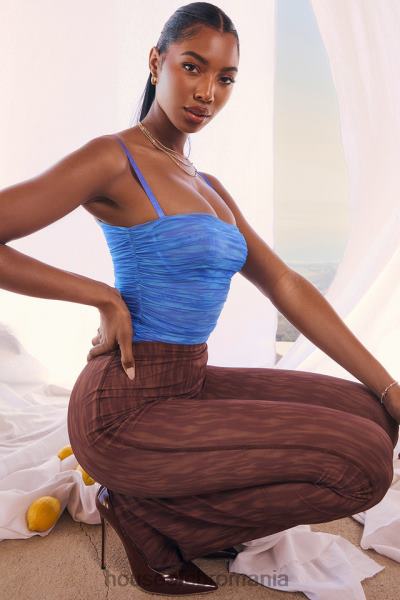 îmbrăcăminte House of CB pantaloni evazați din plasă cu imprimeu ciocolată erin X4F68972