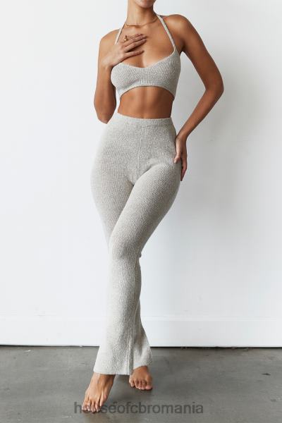 îmbrăcăminte House of CB pantaloni evazați din tricot cu nervuri din fulgi de ovăz corb X4F68949