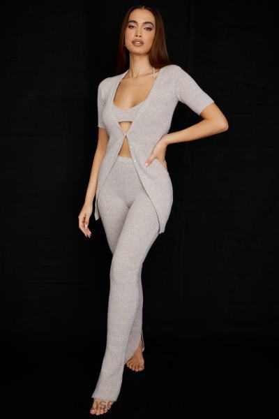 îmbrăcăminte House of CB pantaloni evazați din tricot cu nervuri din fulgi de ovăz corb X4F68949