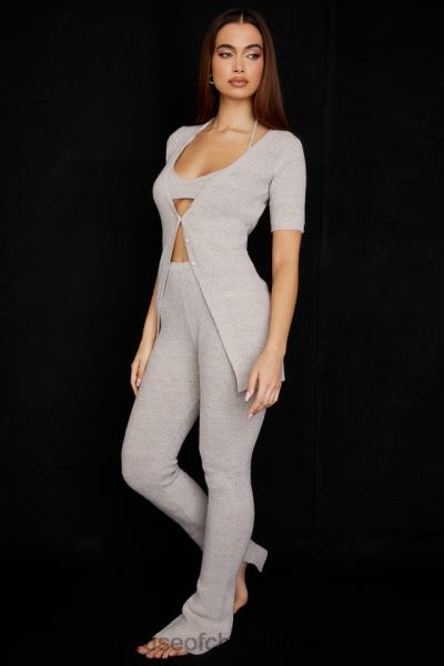 îmbrăcăminte House of CB pantaloni evazați din tricot cu nervuri din fulgi de ovăz corb X4F68949