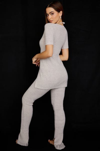 îmbrăcăminte House of CB pantaloni evazați din tricot cu nervuri din fulgi de ovăz corb X4F68949