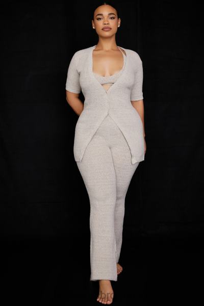 îmbrăcăminte House of CB pantaloni evazați din tricot cu nervuri din fulgi de ovăz corb X4F68949