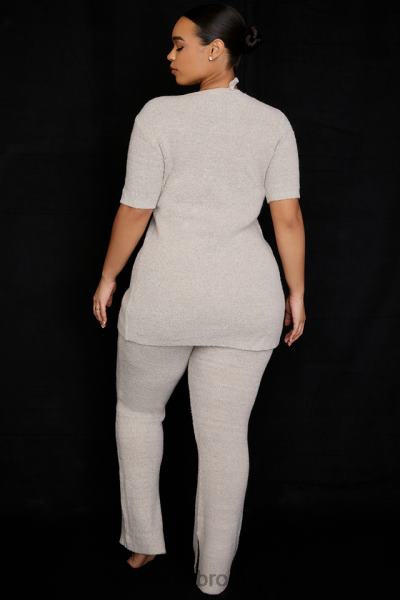 îmbrăcăminte House of CB pantaloni evazați din tricot cu nervuri din fulgi de ovăz corb X4F68949