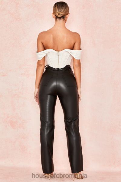 îmbrăcăminte House of CB pantaloni negri din piele vegană stretch inaya X4F681023