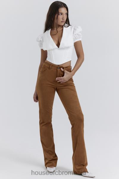 îmbrăcăminte House of CB pantaloni vegani din piele intoarsa apollo tan X4F68849