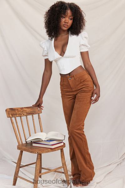 îmbrăcăminte House of CB pantaloni vegani din piele intoarsa apollo tan X4F68849