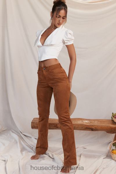 îmbrăcăminte House of CB pantaloni vegani din piele intoarsa apollo tan X4F68849