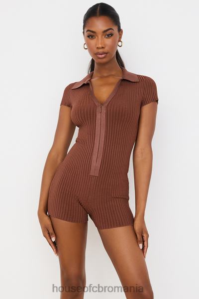 îmbrăcăminte House of CB costum bandaj cu nervuri ciocolata lina X4F68965