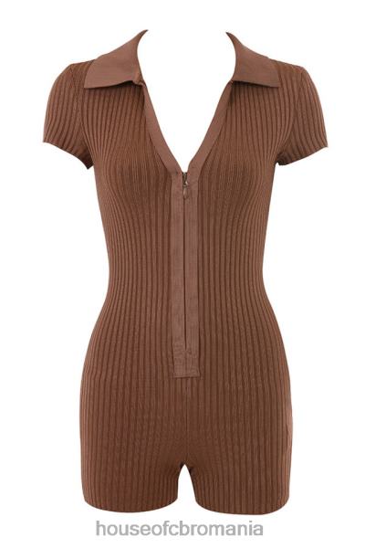 îmbrăcăminte House of CB costum bandaj cu nervuri ciocolata lina X4F68965