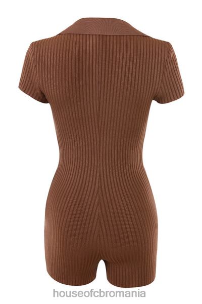 îmbrăcăminte House of CB costum bandaj cu nervuri ciocolata lina X4F68965