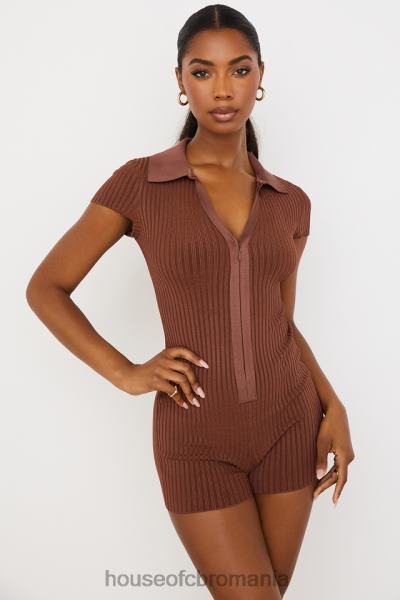 îmbrăcăminte House of CB costum bandaj cu nervuri ciocolata lina X4F68965