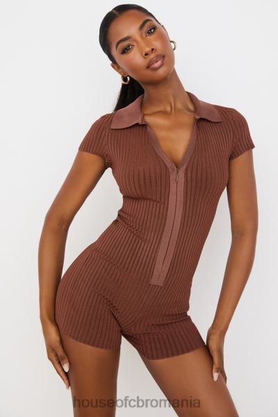 îmbrăcăminte House of CB costum bandaj cu nervuri ciocolata lina X4F68965