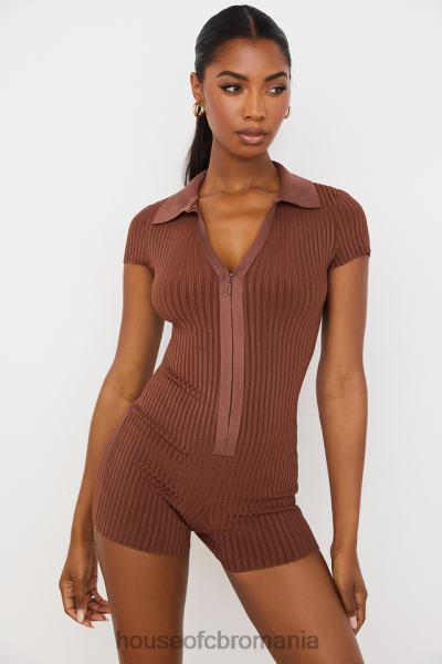 îmbrăcăminte House of CB costum bandaj cu nervuri ciocolata lina X4F68965