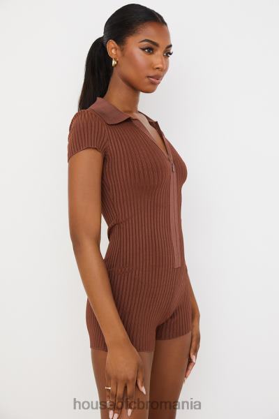 îmbrăcăminte House of CB costum bandaj cu nervuri ciocolata lina X4F68965