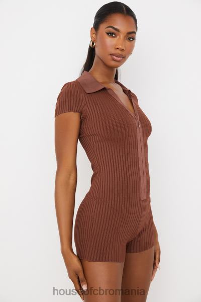 îmbrăcăminte House of CB costum bandaj cu nervuri ciocolata lina X4F68965