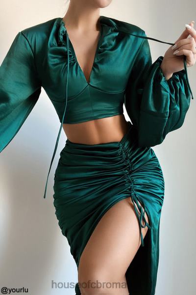 îmbrăcăminte House of CB petronella fustă adunată din satin verde smarald X4F68983